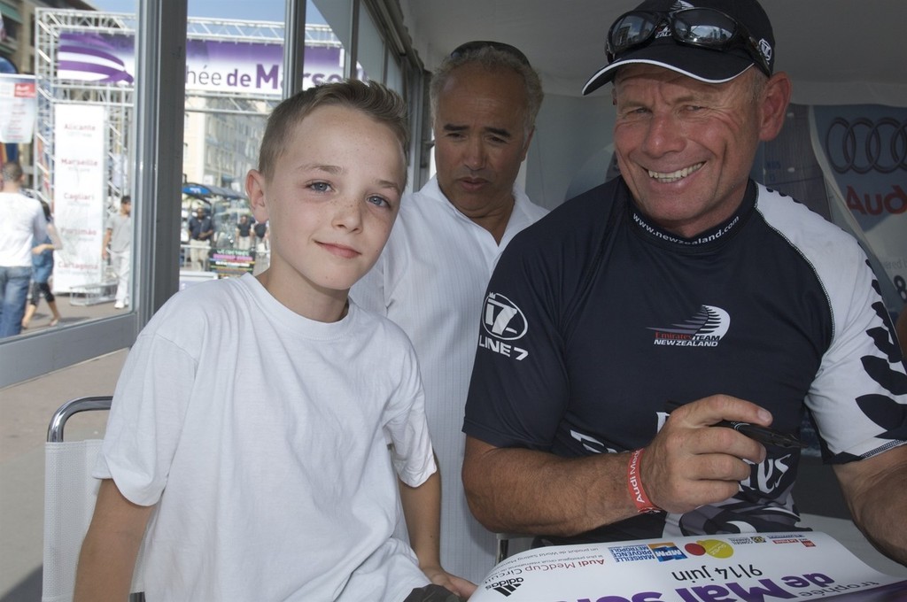 Emirates Team New Zealand CEO Grant Dalton signs a poster for a young fan after racing on day five, Trophee de Marseille, MedCup 2009 regatta. 13/6/2009 photo copyright Emirates Team New Zealand / Photo Chris Cameron ETNZ  taken at  and featuring the  class