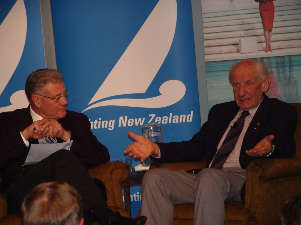 1956 Olympic Gold medalist, Jack Cropp, makes a point during his discussion with Peter Montgomery at the 2006 Sailor of the Year awards. © Richard Gladwell www.photosport.co.nz