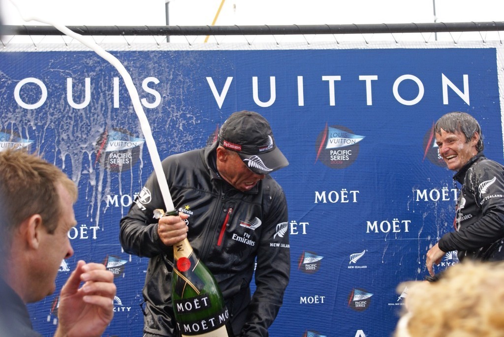 Getting the champagne primed at the Louis Vuitton Pacific Series Prizegiving © Richard Gladwell www.photosport.co.nz