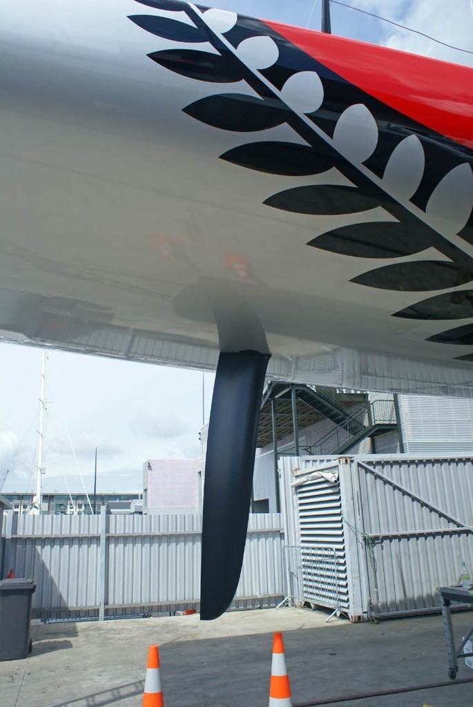 The minimal rudder on Emirates Team NZ’s TP 52.  © Richard Gladwell www.photosport.co.nz