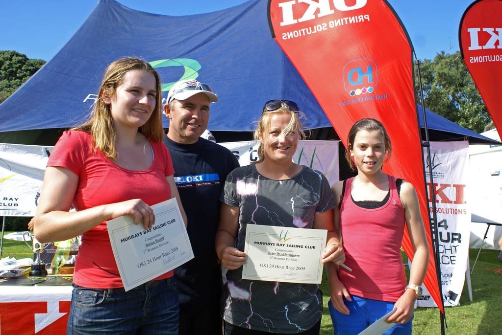 Jessica Barrell (left), Briar Dye-Hutchinson and Erica Dawson winners of the Womens&rsquo; class at the OKI 24 Hour Race, Lake Pupuke photo copyright Richard Gladwell www.photosport.co.nz taken at  and featuring the  class