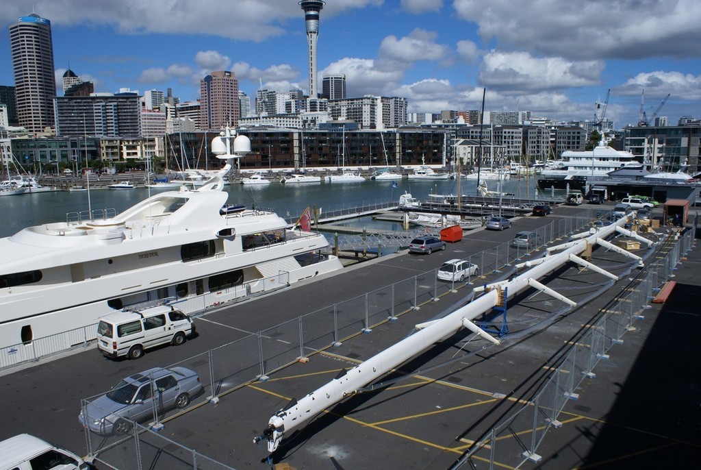 The New Zealand share of the valuable superyacht refit business is expected to grown significantly from the Wynyard Quarter project. The spar in the foreground is from Southern Spars who have a facility nearby. photo copyright Richard Gladwell www.photosport.co.nz taken at  and featuring the  class