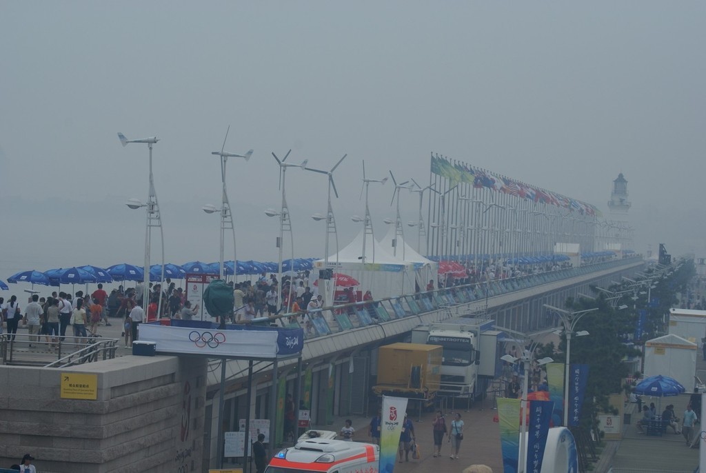 The seawall at the 2008 Olympic Regatta - Qingdao as the sea mist rolls in. photo copyright Richard Gladwell www.photosport.co.nz taken at  and featuring the  class