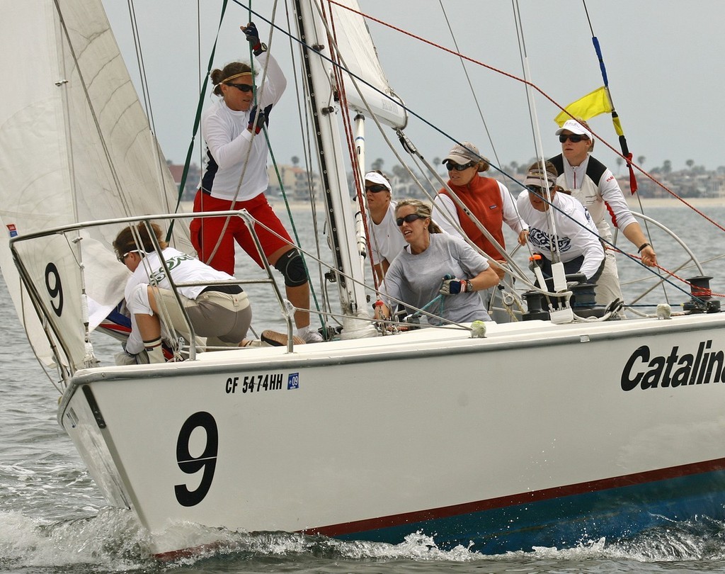 Sally Barkow and her crew were nearly unbeatable as they raced into history to be the first all-woman team to sail into the Congressional Cup  © Rick Roberts 