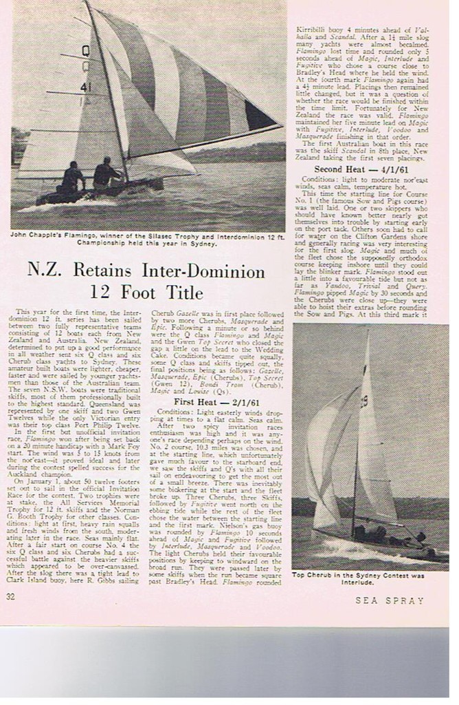 Flamingo  and Interlude together with a Seasray report of the  Interdominion 12ft skiff regatta. photo copyright SW taken at  and featuring the  class