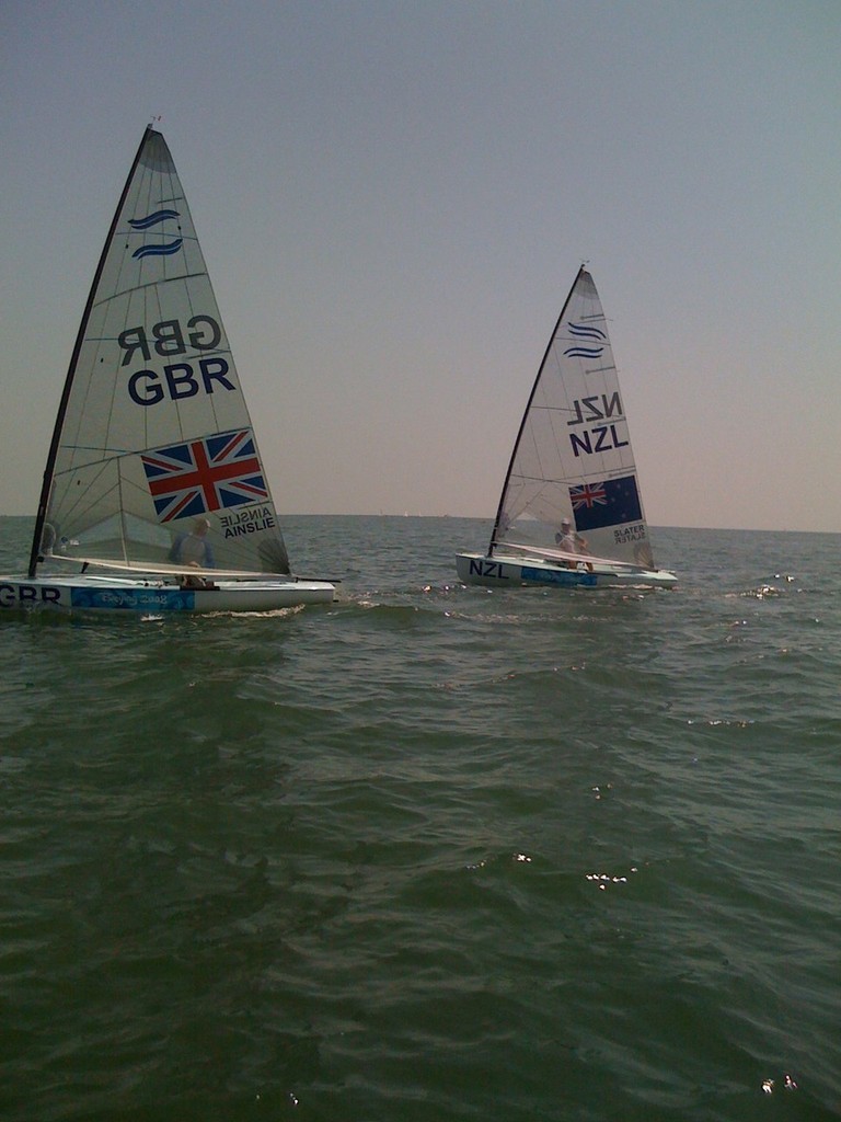 Dan Slater sailing with ben Ainslie (GBR) at Qingdao in the final buildup to the 2008 Olympics photo copyright Dan Slater taken at  and featuring the  class