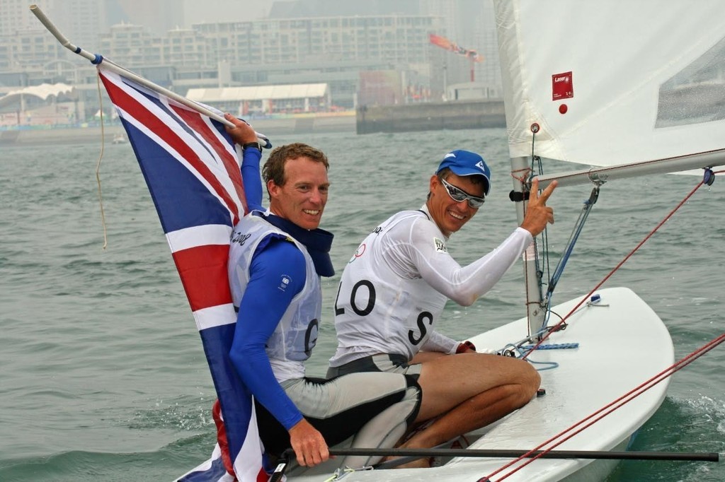 Vasilij Zbogar (SLO) and Paul Goodison (GBR) winner of the Silver and Gold Medal Mens Laser class 2008 Olympics photo copyright Richard Gladwell www.photosport.co.nz taken at  and featuring the  class