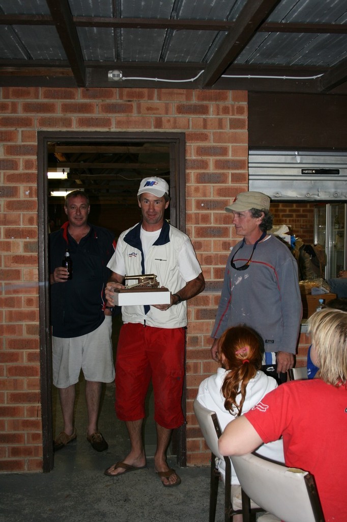 Heath Walters receiving the One Lap Dash trophy after Kaito's win - 2007 Heaven Can Wait 24 hour yacht race photo copyright Helen Hopcroft taken at  and featuring the  class