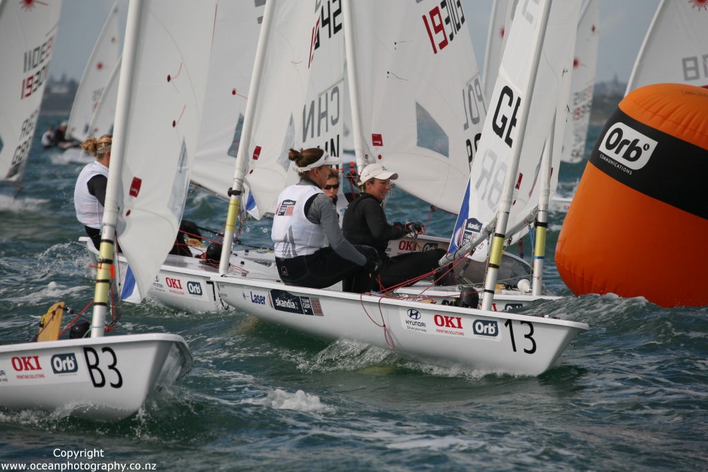 Tight racing on Day 6 of the Womens Laser Radial World Championships photo copyright  Will Calver - Ocean Photography http://www.oceanphotography.co.nz/ taken at  and featuring the  class