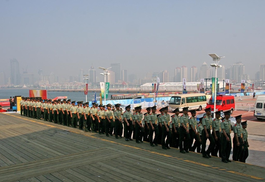 Police line-up. Qingdao Olympic Regatta 2008. photo copyright Guy Nowell http://www.guynowell.com taken at  and featuring the  class