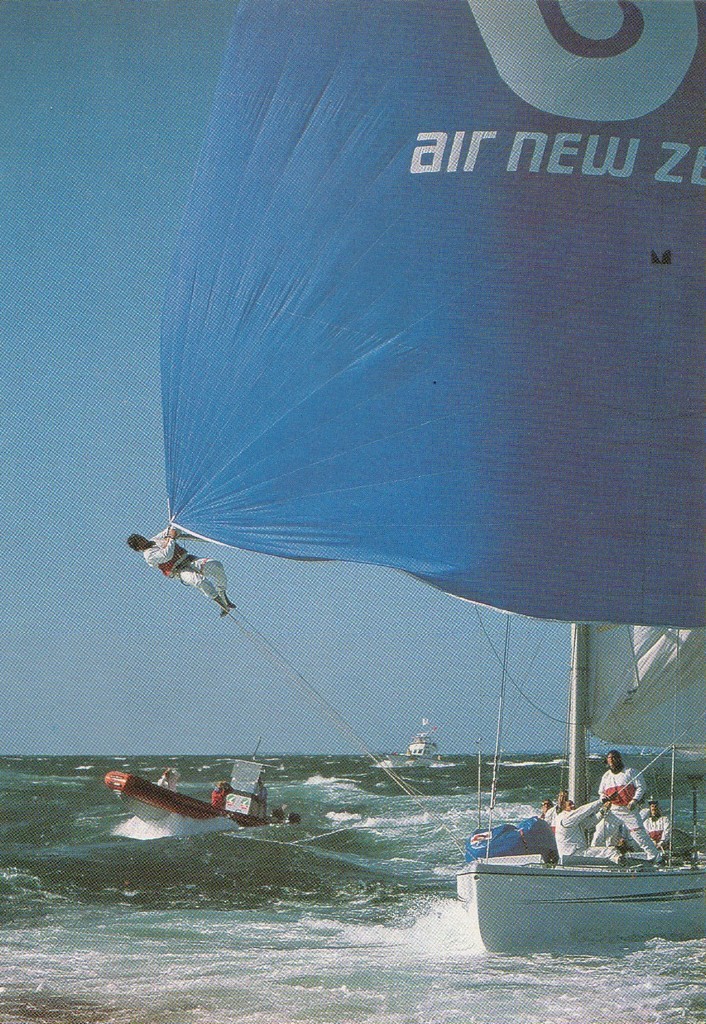 Erle Williams became known for his aerobatics as bowman aboard KZ-7 in the 1986/87 Louis Vuitton Cup in Fremantle. photo copyright Alan Sefton taken at  and featuring the  class