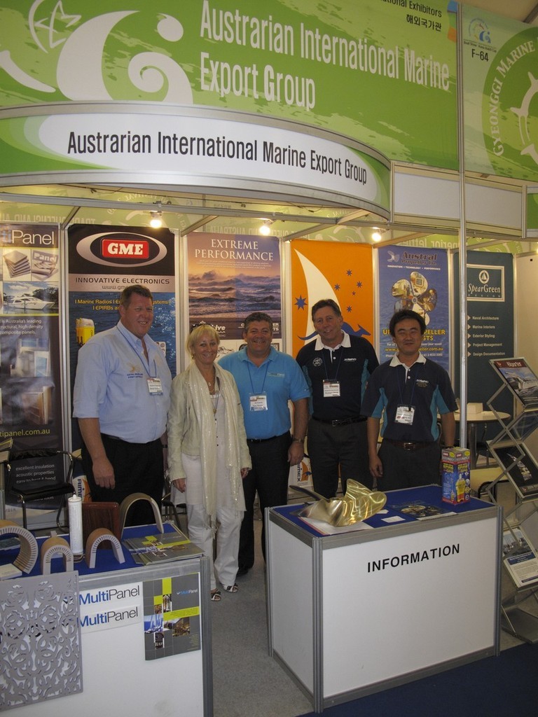Korea International Boat Show 2009. l to r: David Vincent, Austral Propellors; Mary-Anne Edwards, CEO AIMEX; Tony Russo, Multipanel Pty;  Seawind Catamarans representative. photo copyright Guy Nowell http://www.guynowell.com taken at  and featuring the  class
