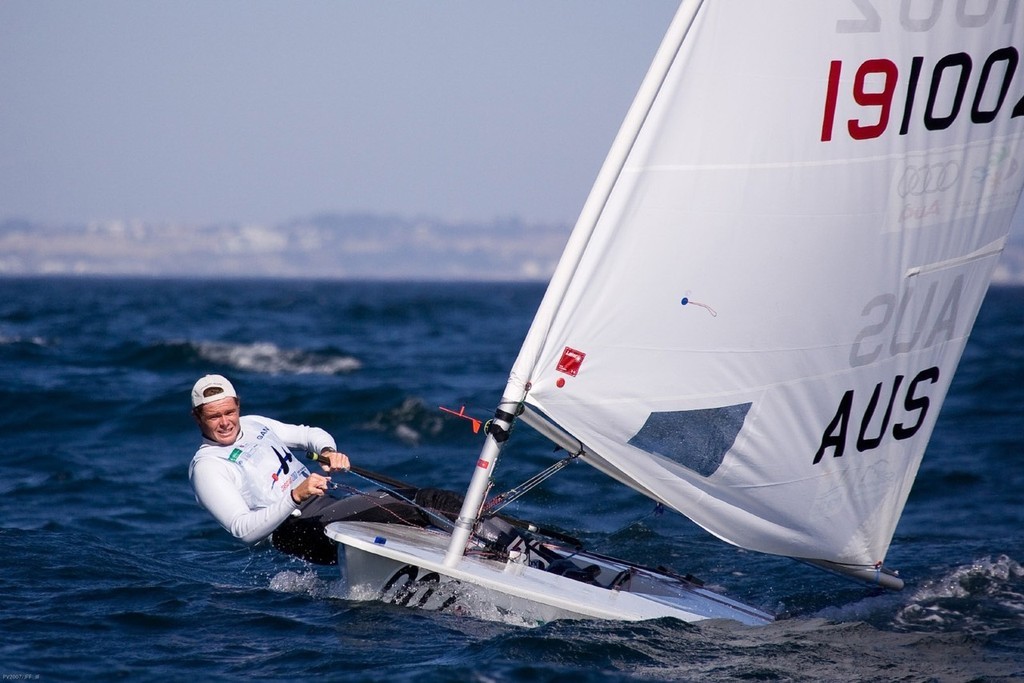 Tom Slingsby (AUS) competing in the Men's One Person Dinghy - Laser event at the 2007 ISAF Sailing World Championships held in Cascais, Portugal photo copyright  Andrea Francolini / Audi http://www.afrancolini.com taken at  and featuring the  class