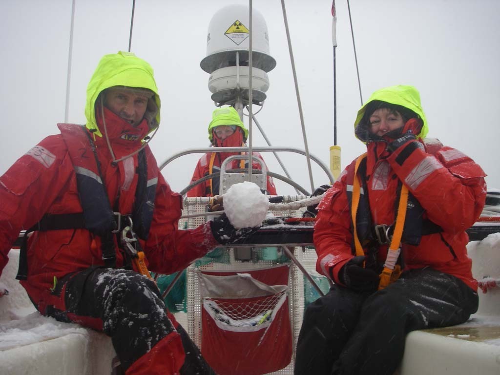 Nova Scotia’s Andy, Mel and Catherine ‘enjoy' the snow - Clipper 07-08 photo copyright Clipper Ventures PLC . http://www.clipperroundtheworld.com taken at  and featuring the  class