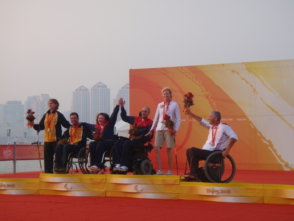 Medal ceremony in the SKUD 18 two handed keelboat - Paralympics Qingdao photo copyright Brian Todd taken at  and featuring the  class
