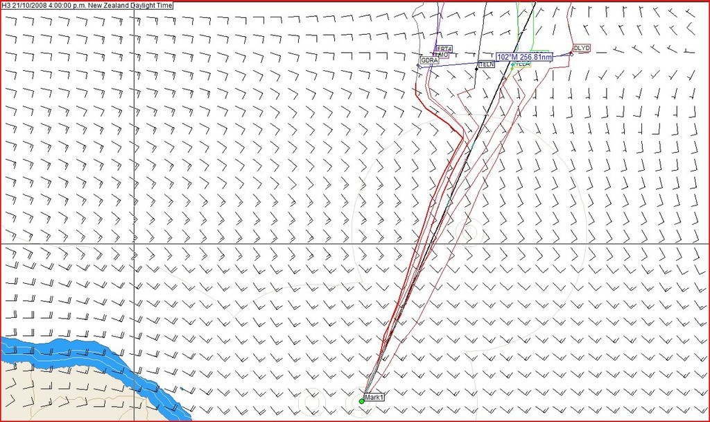 Volvo Ocean Race, Leg 1, 21 October 2008 @ 1600hrs  - Projected view by 24 hours. The westerly boats will have to turn towards the rhumb line, but will do so in stronger breezes. photo copyright Predictwind.com/iexpedition.org www.predictwind.com taken at  and featuring the  class