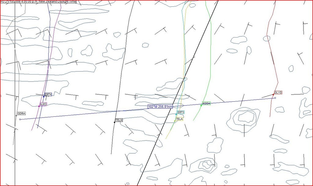 Volvo Ocean Race, Leg 1, 21 October 2008 @ 1600hrs  - Actual Positions Zoom view. Almost 256nm separate Green Dragon on the left (West) and Delta Lloyd on the right (East). TELA (Telefonica Blue and Ericsson 3 (ERT3) are closest to the rhumb line. Winds are stronger to the west. photo copyright Predictwind.com/iexpedition.org www.predictwind.com taken at  and featuring the  class