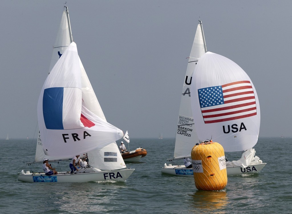 Qingdao Olympic Regatta 2008. USA and FRA, Yngling. photo copyright Guy Nowell http://www.guynowell.com taken at  and featuring the  class