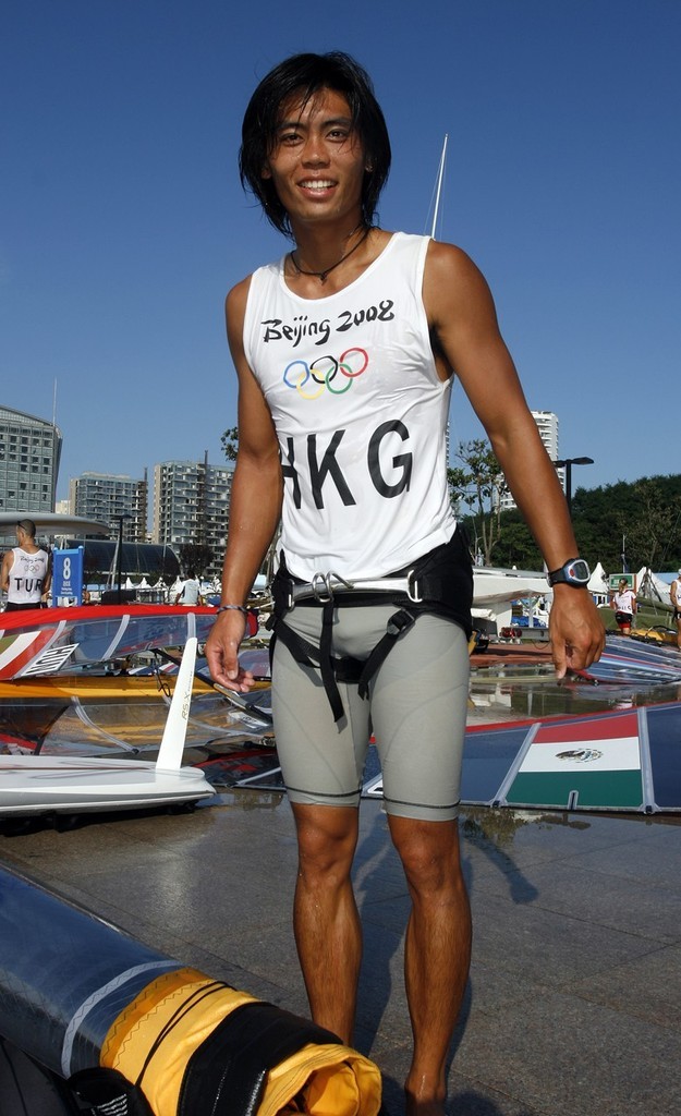 Qingdao Olympic Regatta 2008. Chan King Yin (HKG) lying second in Men’s RS-X after the first day. photo copyright Guy Nowell http://www.guynowell.com taken at  and featuring the  class