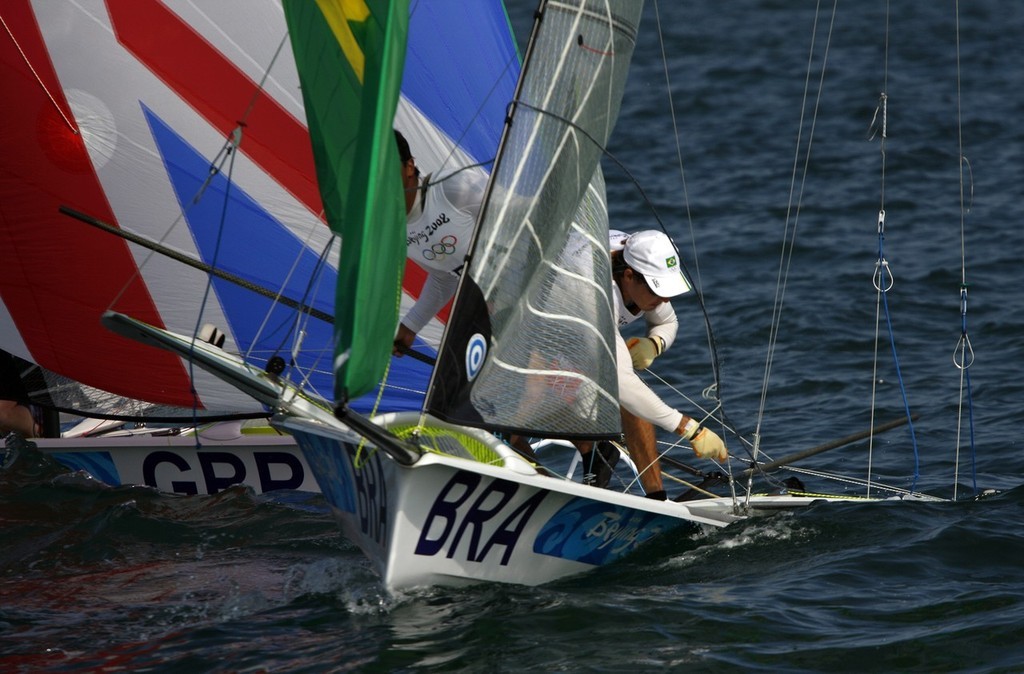 Qingdao Olympic Regatta 2008. BRA and GBR. 49er. photo copyright Guy Nowell http://www.guynowell.com taken at  and featuring the  class