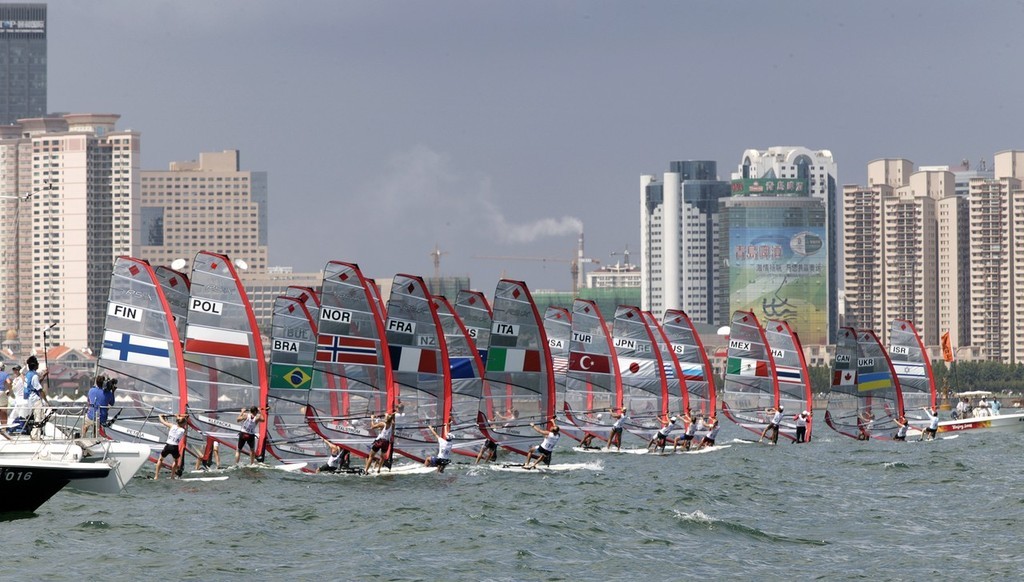 Qingdao Olympic Regatta 2008. Women's RS-X start. photo copyright Guy Nowell http://www.guynowell.com taken at  and featuring the  class