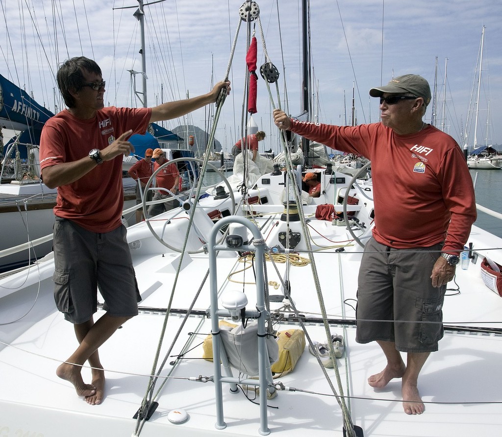 Royal Langkawi International Regatta 2010. ``Maybe we should have...`` Cozzie Costin (tactician) debriefs Neil Pryde - or is it the other way round? photo copyright Guy Nowell http://www.guynowell.com taken at  and featuring the  class