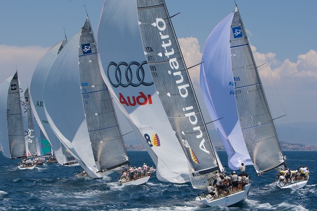 Downwind action during Race 1 of the Audi MedCup in Cagliari, Sardinia. photo copyright Ian Roman/Audi MedCup http://2008.medcup.org/home/ taken at  and featuring the  class