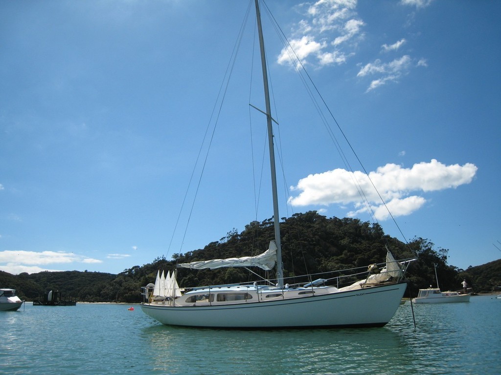 Des Townson&rsquo;s own Talent with an Electron fleet on her stern at Kawau Island, Easter 2008 photo copyright John Bertenshaw taken at  and featuring the  class