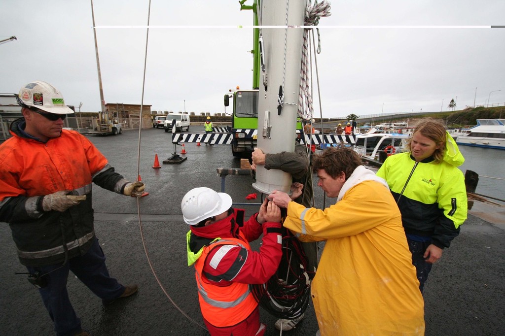 Seawind team assembles mast for stepping - New 41ft Seawind 1250 Launch © Brent Vaughan