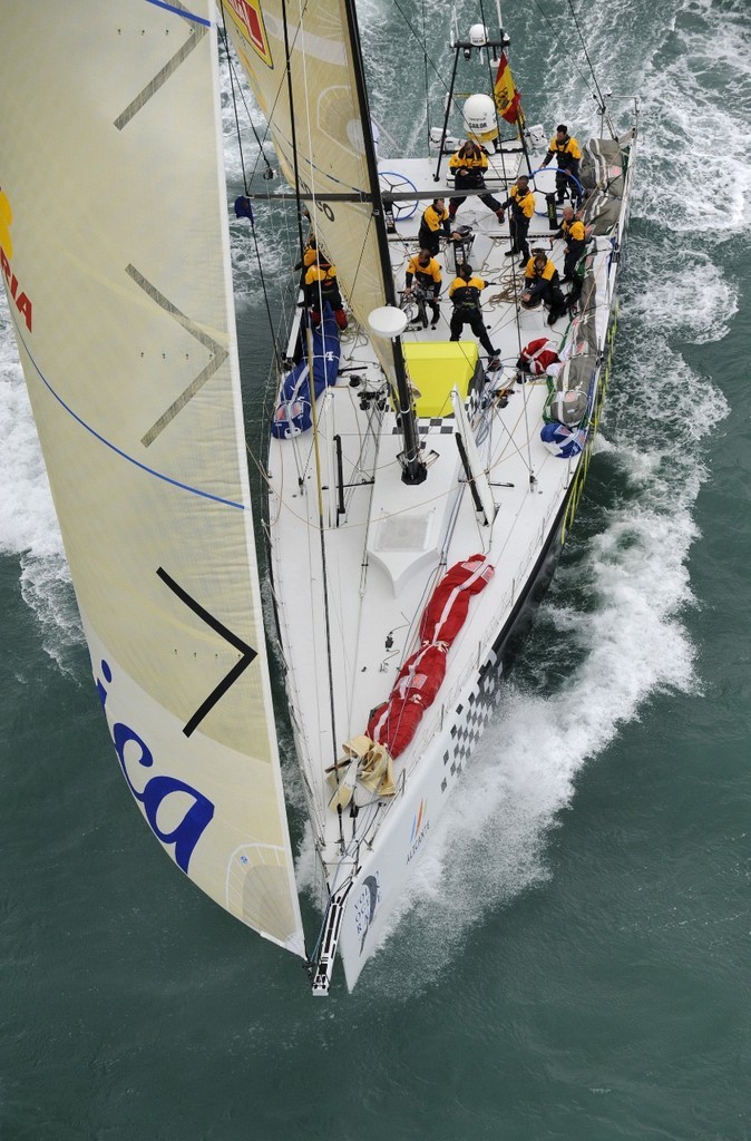 Telefonica Black breaks away from the start line in Alicante, Spain for leg 
1 of The Volvo Ocean Race. photo copyright Rick Tomlinson/Volvo Ocean Race http://www.volvooceanrace.com taken at  and featuring the  class
