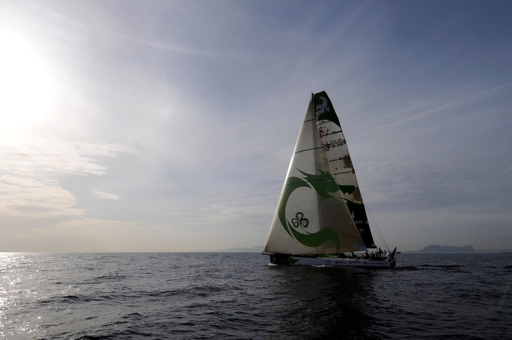 Green Dragon heads into the Gibraltar strait during leg 1 of the Volvo Ocean Race.

 photo copyright  David Kneale/Volvo Ocean Race http://www.volvooceanrace.com/ taken at  and featuring the  class