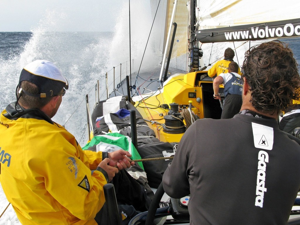 Mark Covell/Team Russia. 
Guillermo Altadill at the helm, Michael Joubert trimming on leg 1 of the Volvo Ocean Race

 photo copyright Volvo Ocean Race http://www.volvooceanrace.com taken at  and featuring the  class