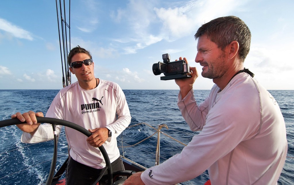 Rick Deppe/PUMA Ocean Racing. Sidney Gavignet films Justin Ferris onboard PUMa Ocean Racing&rsquo;s il mostro on leg 1 of the Volvo Ocean Race

 photo copyright Volvo Ocean Race http://www.volvooceanrace.com taken at  and featuring the  class