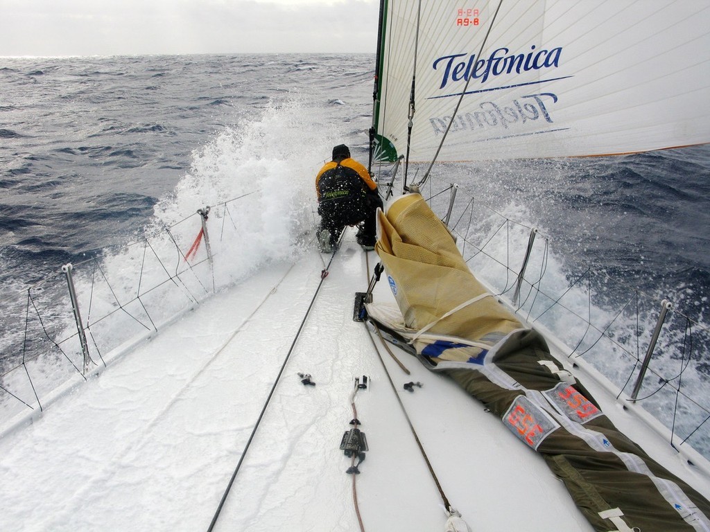 Mikel Pasabant/Equipo Telefonica/Volvo Ocean Race.
Telefonica Black find the low pressure winds on their way to Cape Town, on leg 1 of the Volvo Ocean Race

 photo copyright Volvo Ocean Race http://www.volvooceanrace.com taken at  and featuring the  class