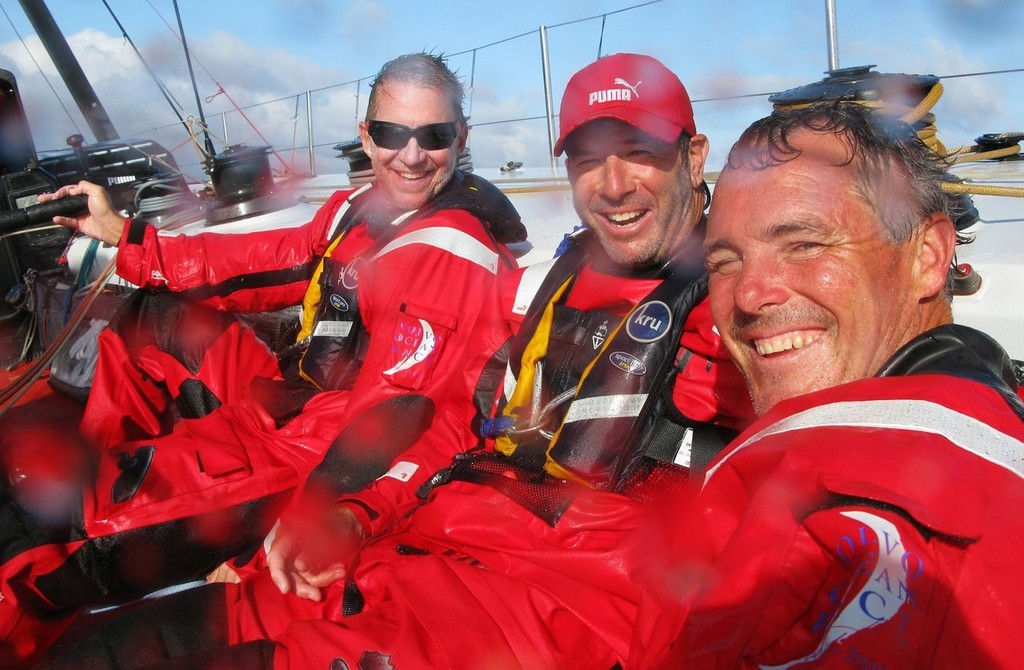 (l-r) Ken Read (now President of North Technology, Southern Spar's parent company), Rob Salthouse and Erle Williams onboard Puma Ocean Racing, on leg 4 of the Volvo Ocean Race, from Singapore to Qingdao, China © Rick Deppe/PUMA Ocean Racing/Volvo Ocean Race http://www.volvooceanrace.org
