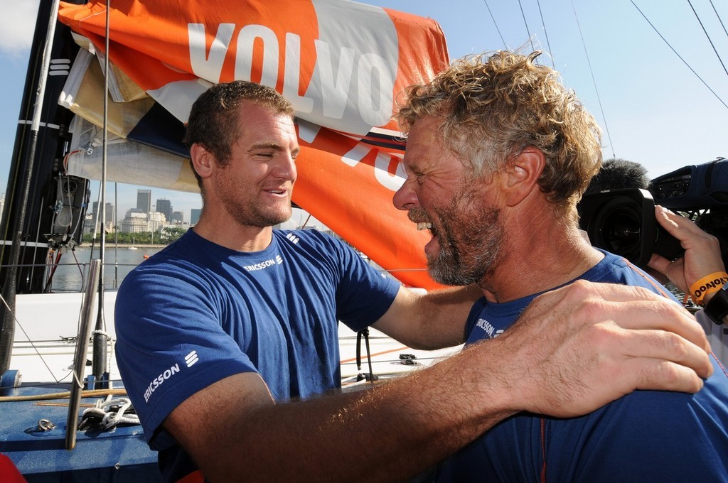 
Magnus Olsson is greeted by Watch Captain Richard Mason (NZL) who missed out on leg 5 due to injury photo copyright  David Kneale/Volvo Ocean Race http://www.volvooceanrace.com/ taken at  and featuring the  class