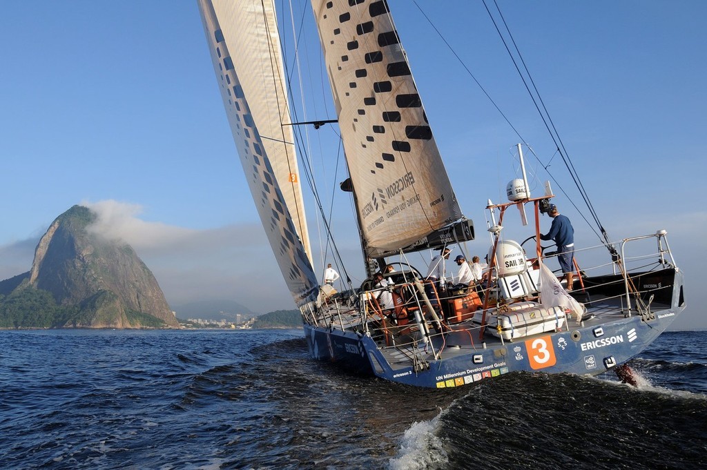 Ericsson 3, skippered by Magnus Olsson (SWE) finish first into Rio de Janeiro on leg 5 of the Volvo Ocean Race, crossing the line at 10:37:57 GMT 26/03/09, after 41 days at sea photo copyright  David Kneale/Volvo Ocean Race http://www.volvooceanrace.com/ taken at  and featuring the  class