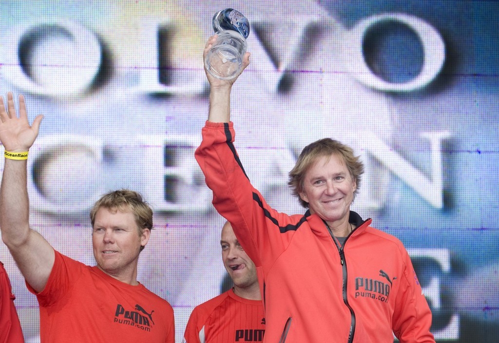 Volvo Ocean Race overall public prize giving in St Petersburg. Puma Ocean Racing, skippered by Ken Read (USA) are presented with the second place trophy for the Volvo Ocean Race 2008-09 © Rick Tomlinson/Volvo Ocean Race http://www.volvooceanrace.com