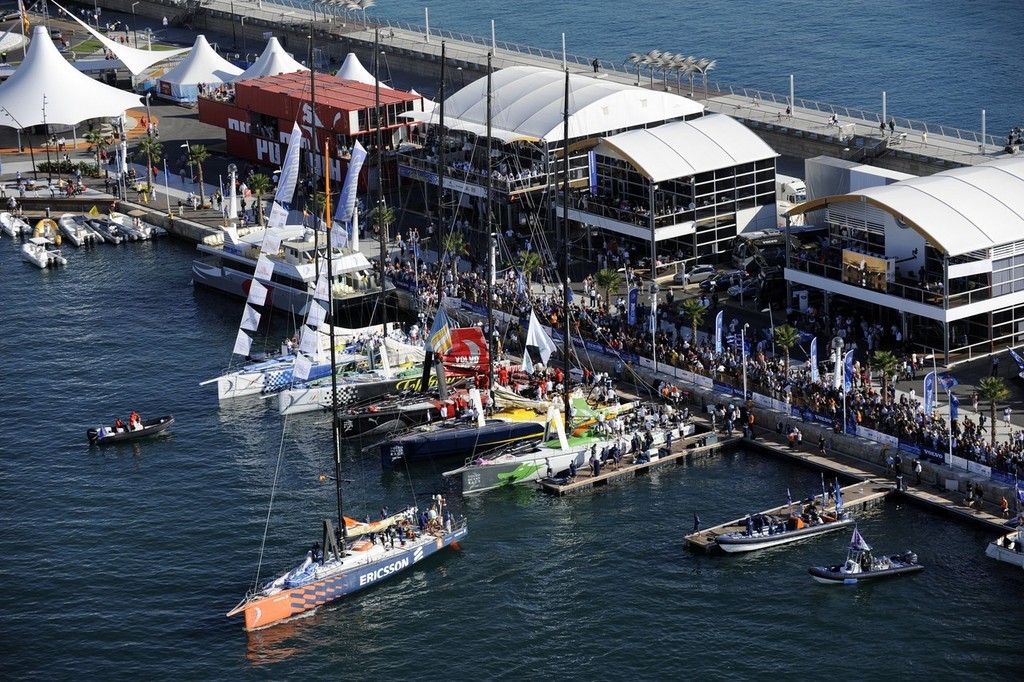 A buzzing Volvo Ocean Race village on the morning of in-port race day in Alicante, Spain. photo copyright Rick Tomlinson/Volvo Ocean Race http://www.volvooceanrace.com taken at  and featuring the  class