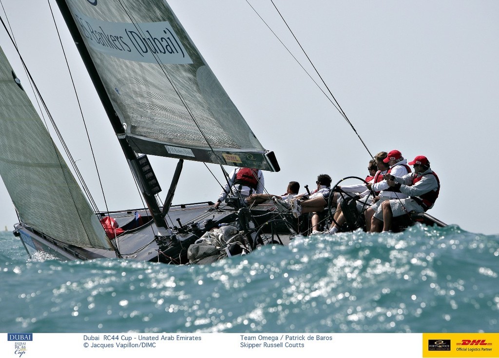 Team Omega (Patrick de Baros, skipper Russell Coutts) in the swell, Dubai RC44 Cup day 3 photo copyright Jacques Vapillon www.vapillon.com taken at  and featuring the  class
