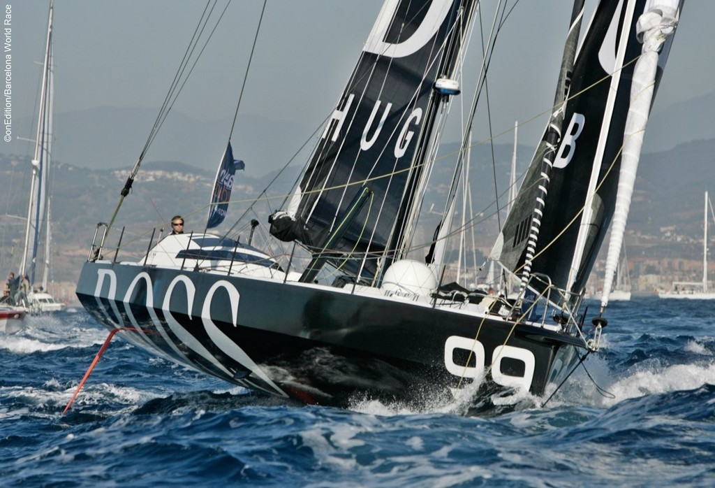 Alex Thomson (GBR) and Andrew Cape (AUS) power away from the start line at the beginning of the Barcelona World Race  Photo: OnEdition photo copyright Barcelona World Race http://www.barcelonaworldrace.org taken at  and featuring the  class