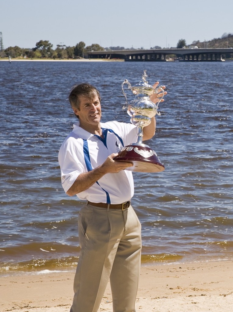 Skip Lissiman, Sunseeker Australia Cup Event Director holding the trophy photo copyright Sunseeker Australia http://www.sunseeker.com.au/ taken at  and featuring the  class