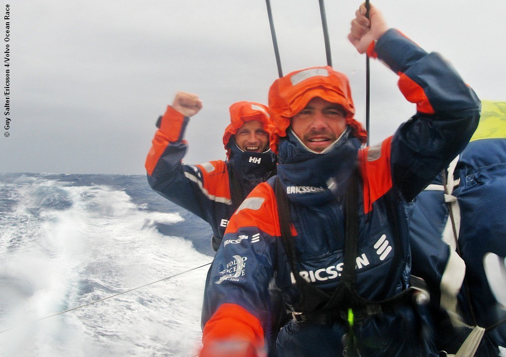 Dave Endean (NZL) and Joao Signorini celebrate on Ericsson 4 as they set a new 24 hour record photo copyright Guy Salter/Ericsson 4/Volvo Ocean Race http://www.volvoceanrace.org taken at  and featuring the  class