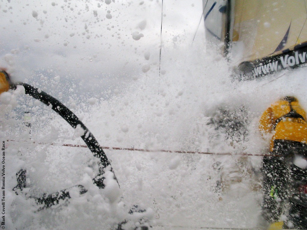 Team Russia in rough weather as they hit the low pressure wind currents on the home straight to Cape Town, on leg 1 of the Volvo Ocean Race photo copyright Mark Covell/Team Russia/Volvo Ocean Race http://www.volvooceanrace.org taken at  and featuring the  class