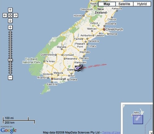Helicopter track of mission flown on Monday to the Groupama 3 capsize location off Dunedin © SW