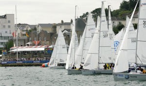 The Laser SB3 fleet, with 89 entries, the largest fleet at Skandia Cowes Week, start on the Royal Yacht Squadron line on the last day of racing. How would a one design fleet like this go down in Auckland with the prospect of easy international racing for just the cost of an airfare?
 photo copyright onEdition http://www.onEdition.com taken at  and featuring the  class