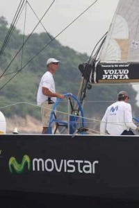 Skipper Bouwe Bekking at the helm as Volvo Open 70 movistar comes into Rio at the end of Leg 4 ©Jose Olimpio photo copyright Volvo Ocean Race http://www.volvooceanrace.com taken at  and featuring the  class