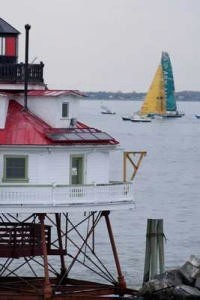 Leg 5 finish as ABN AMRO ONE passes Thomas Point Lighthouse in super light conditions Chesapeake Bay Maryland photo copyright Volvo Ocean Race http://www.volvooceanrace.com taken at  and featuring the  class