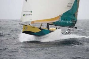 ABN Amro One skippered by Mike Sanderson flies past the Lizard, winning six of the nine trans-oceanic legs in the 2005/06 Volvo Ovean race © Oskar Kihlborg photo copyright Volvo Ocean Race http://www.volvooceanrace.com taken at  and featuring the  class