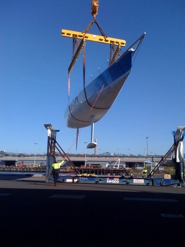 Lahana, being unloaded from her shipping crate, after her arrival at Port Kembla - Audi Sydney Gold Coast Yacht Race ©  Andrea Francolini Photography http://www.afrancolini.com/